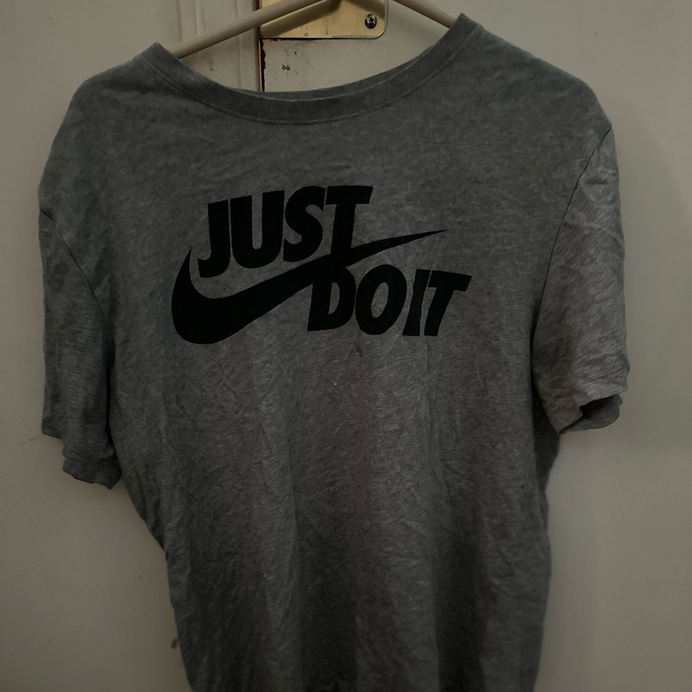 Nike medium grey and black Just Do It t-shirt